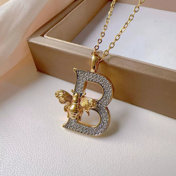 Bee & Initial Pendant Necklace