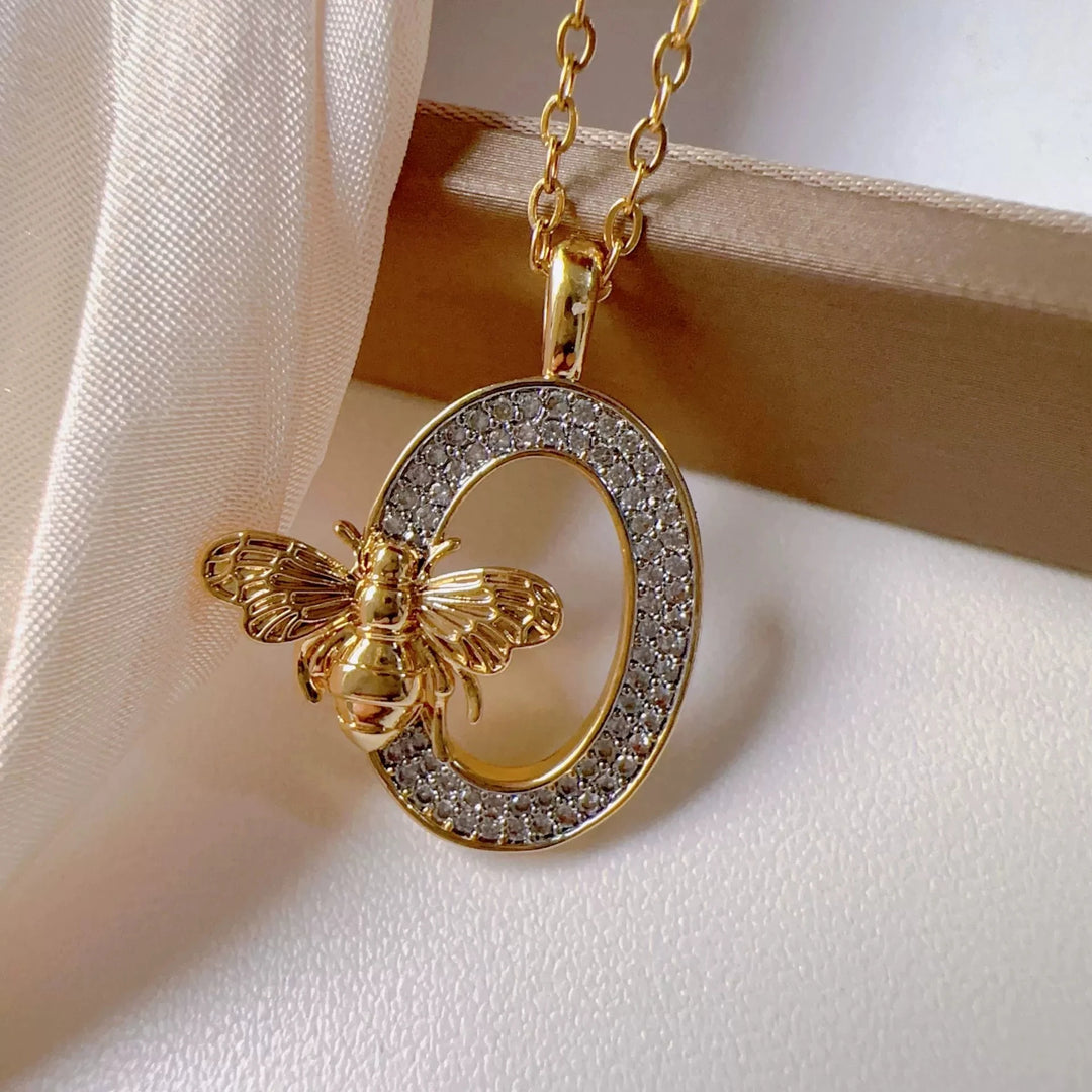 Bee & Initial Pendant Necklace