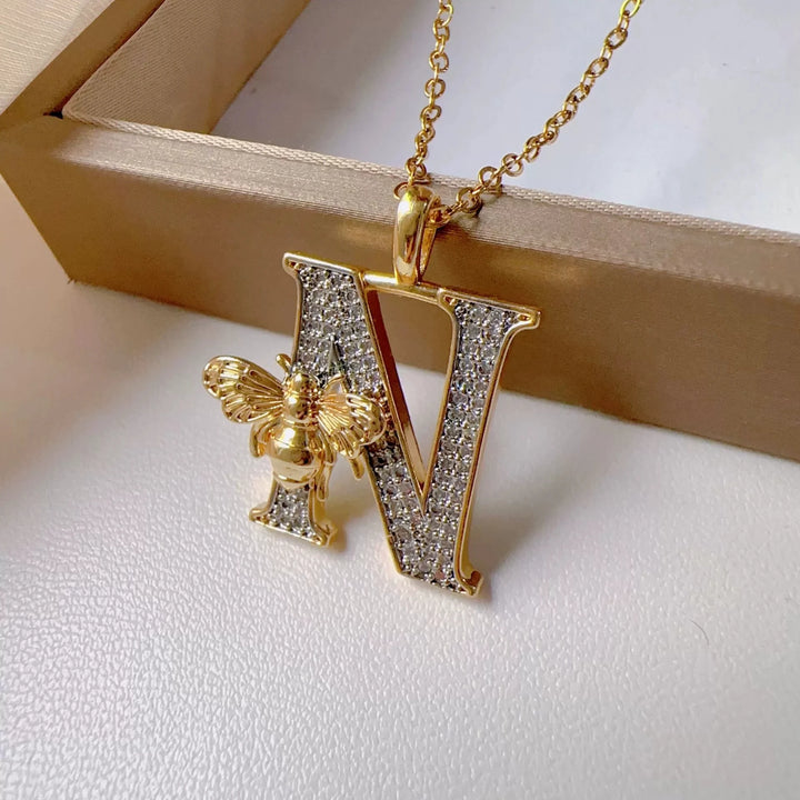 Bee & Initial Pendant Necklace