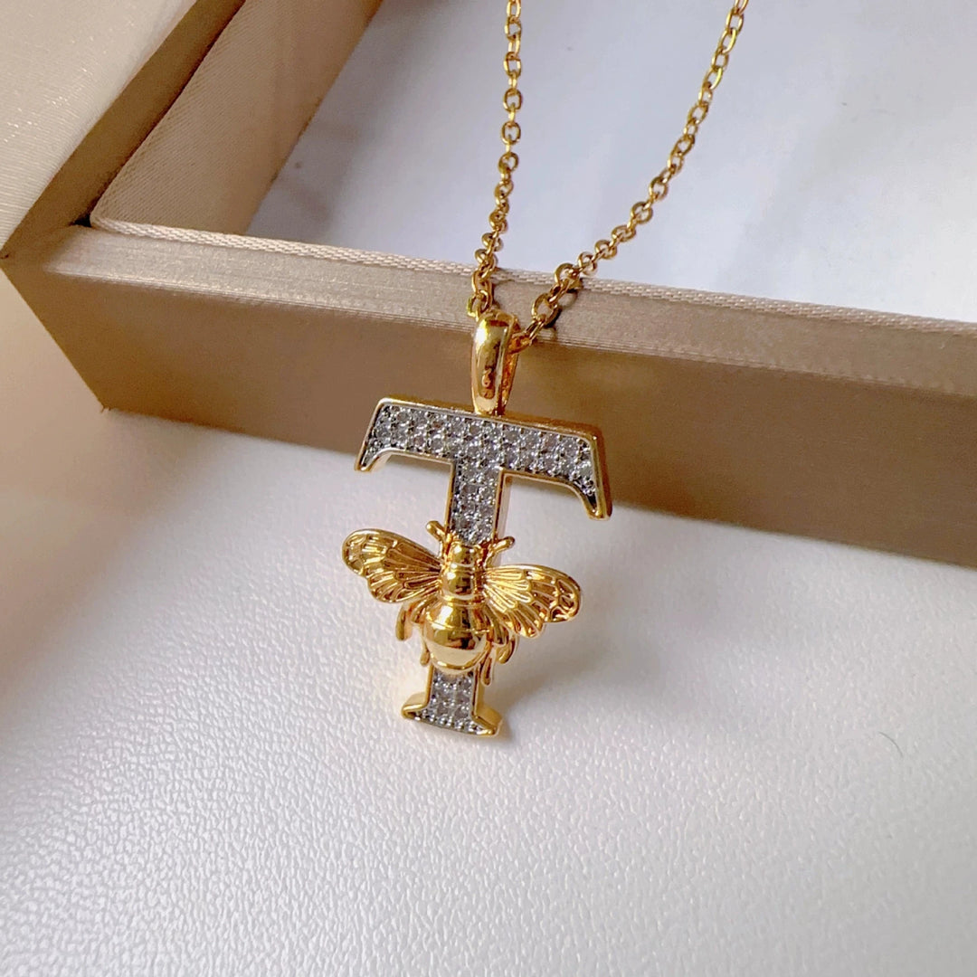 Bee & Initial Pendant Necklace