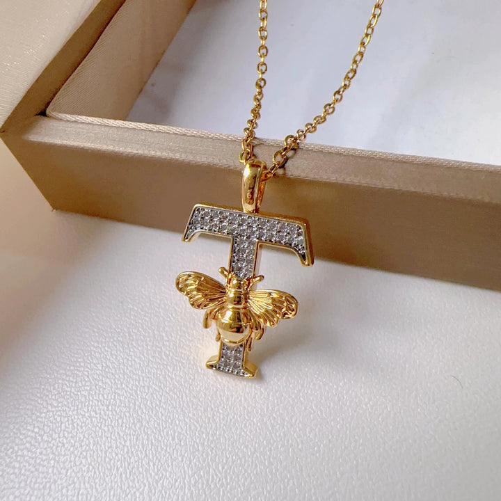 Bee & Initial Pendant Necklace