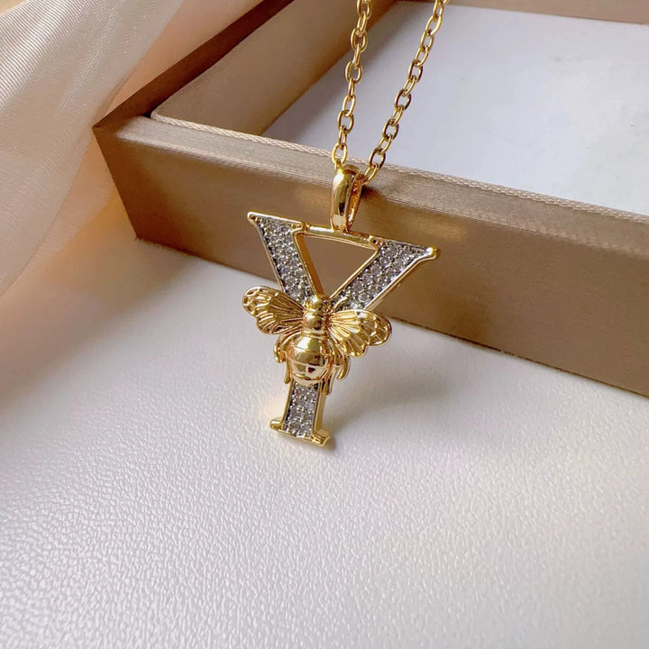 Bee & Initial Pendant Necklace