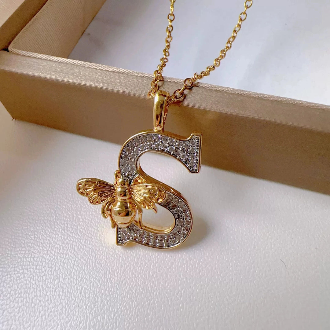 Bee & Initial Pendant Necklace