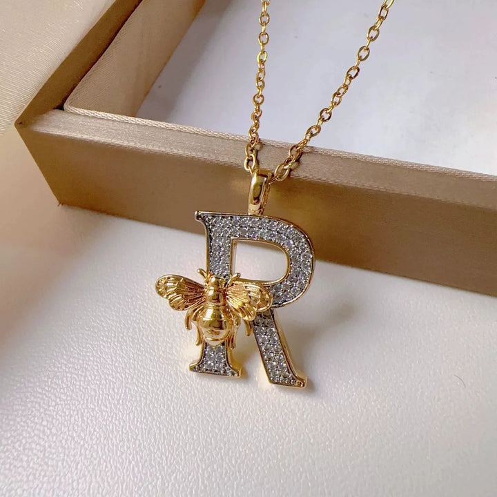 Bee & Initial Pendant Necklace