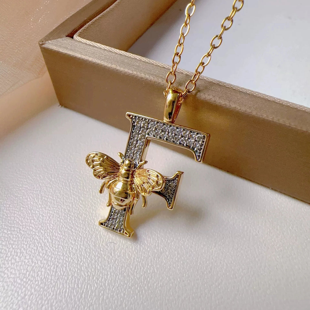 Bee & Initial Pendant Necklace