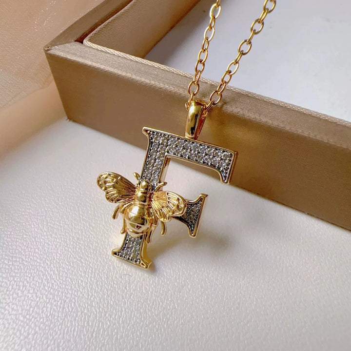 Bee & Initial Pendant Necklace
