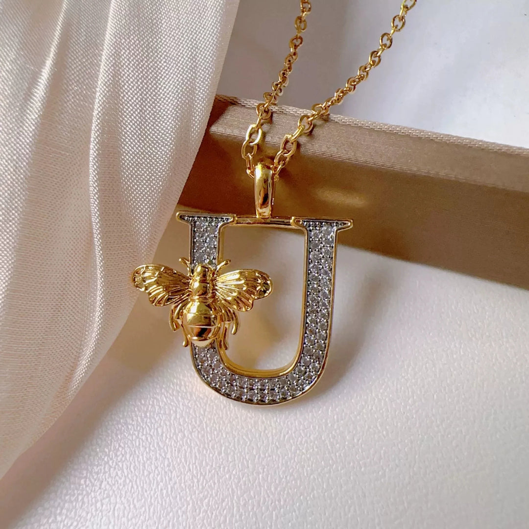 Bee & Initial Pendant Necklace