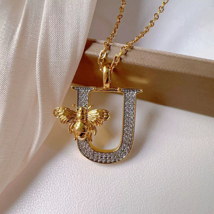 Bee & Initial Pendant Necklace