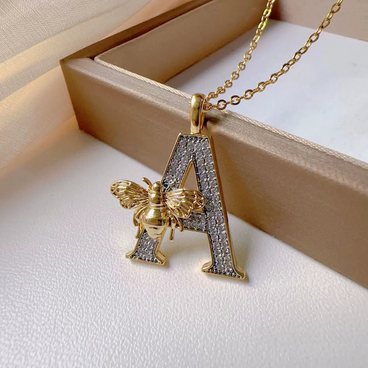 Bee & Initial Pendant Necklace