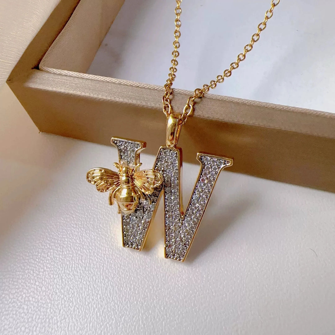 Bee & Initial Pendant Necklace
