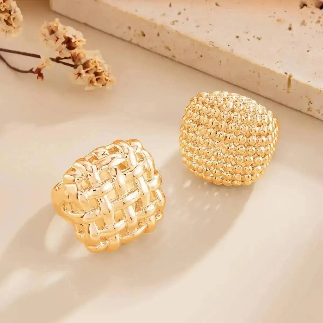 KunJoe 2Pcs/Set Luxury Geometric Adjustable Open Rings for Women Vintage Irregular Square Chunky Knuckle Ring Wedding Jewelry