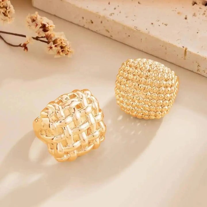 KunJoe 2Pcs/Set Luxury Geometric Adjustable Open Rings for Women Vintage Irregular Square Chunky Knuckle Ring Wedding Jewelry