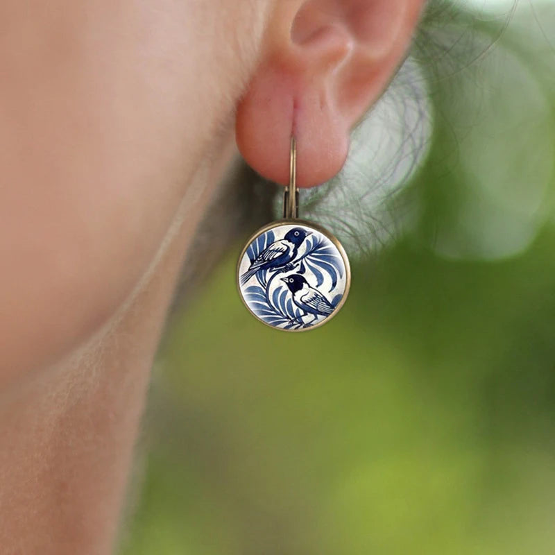 Blue Bird Bronze Earrings
