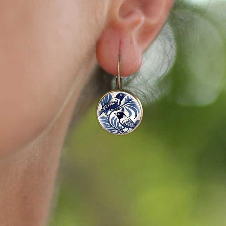 Blue Bird Bronze Earrings