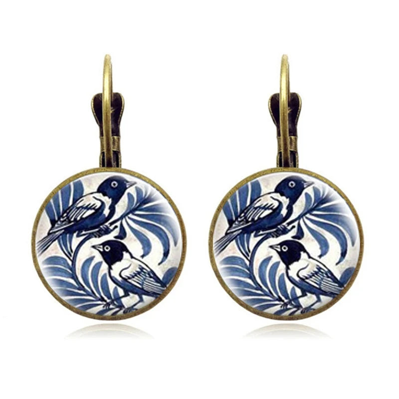 Blue Bird Bronze Earrings