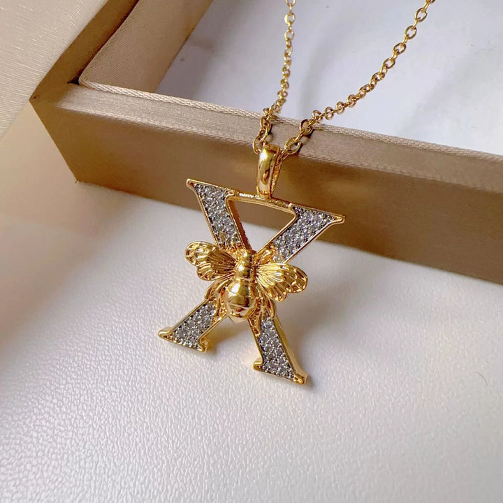 Bee & Initial Pendant Necklace