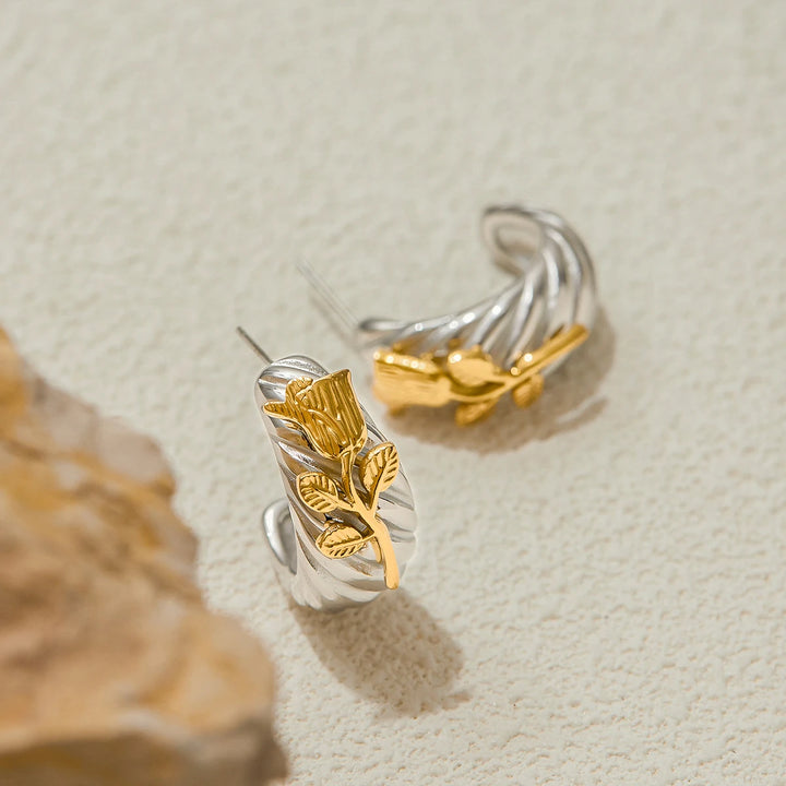 Golden Rose Steel Earrings