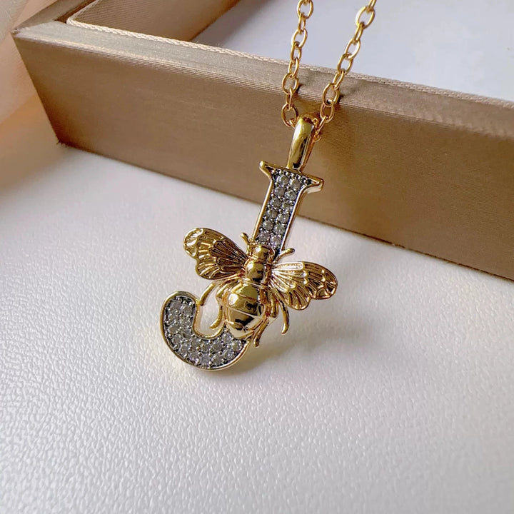 Bee & Initial Pendant Necklace