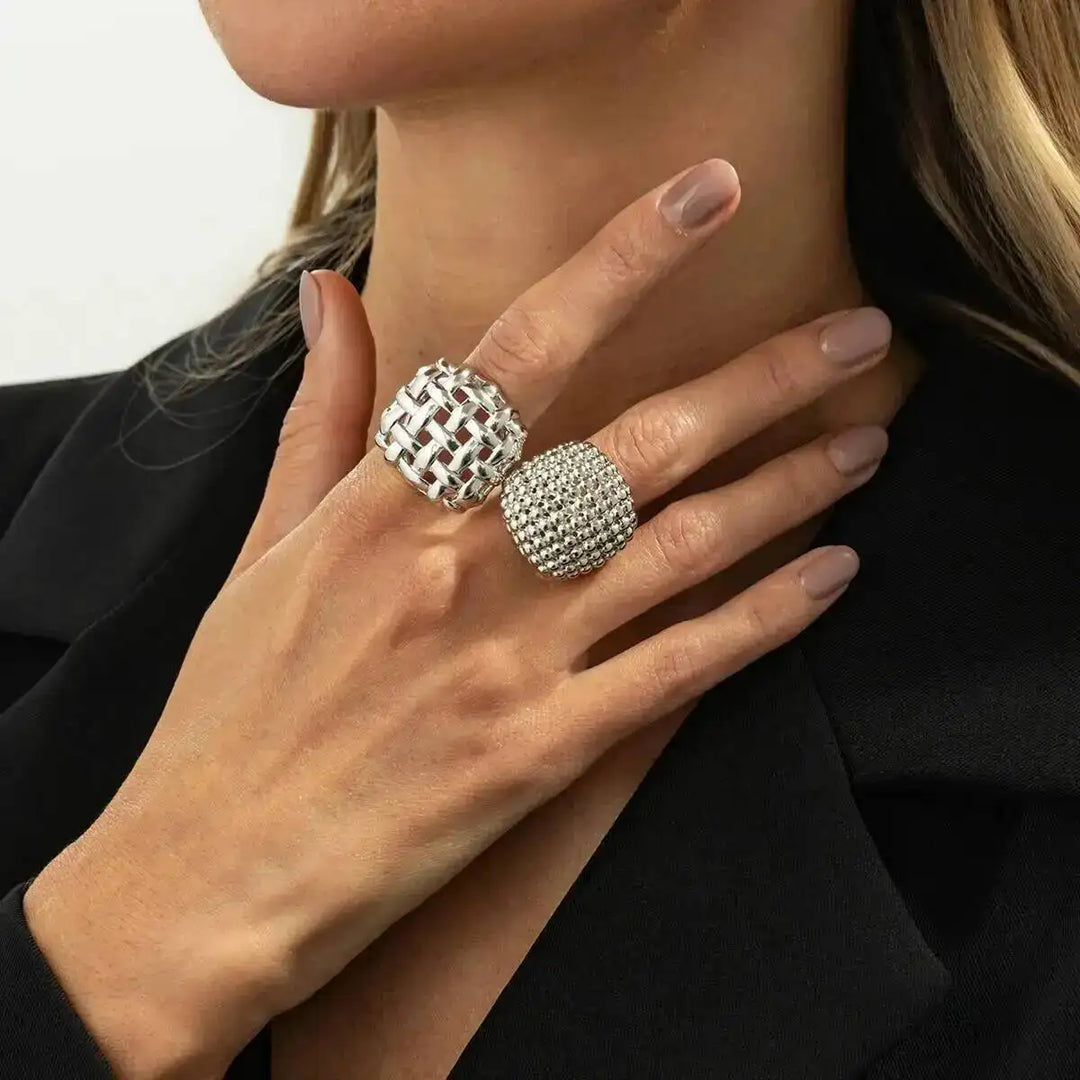 KunJoe 2Pcs/Set Luxury Geometric Adjustable Open Rings for Women Vintage Irregular Square Chunky Knuckle Ring Wedding Jewelry