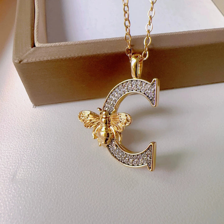 Bee & Initial Pendant Necklace
