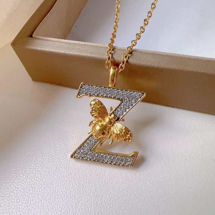 Bee & Initial Pendant Necklace