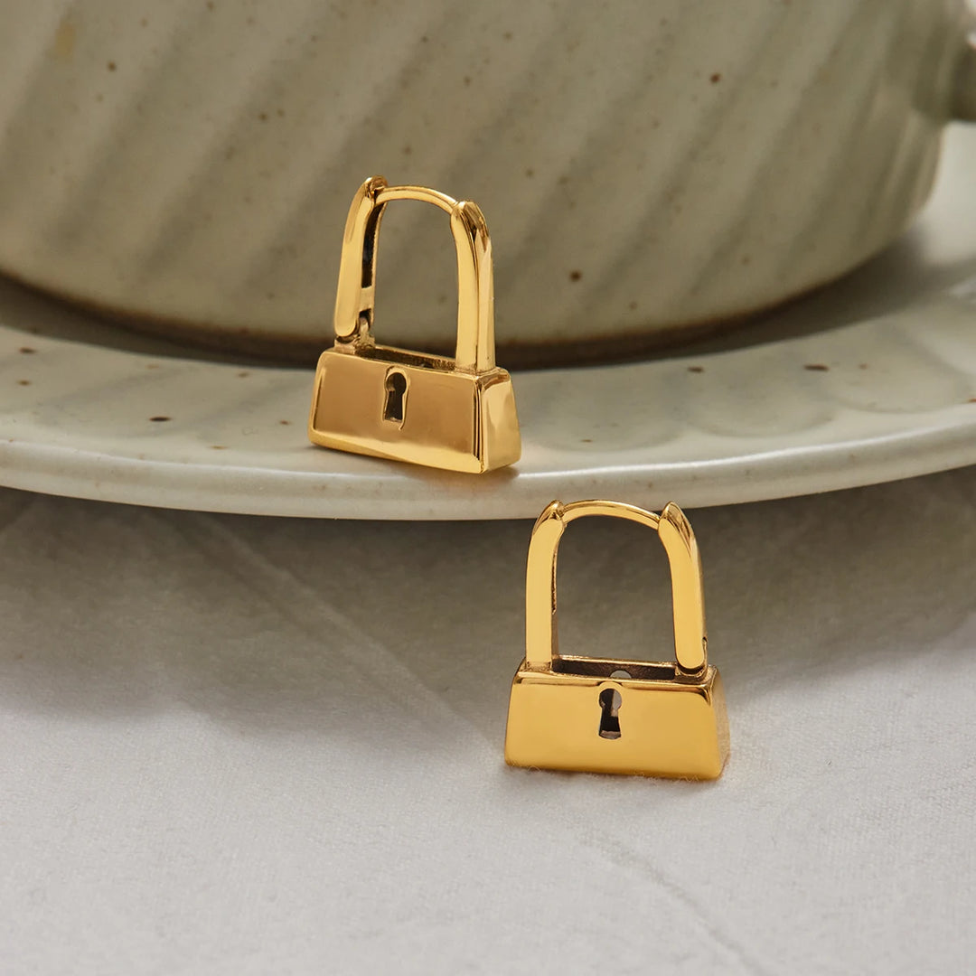 Held In Gold Lock Earrings