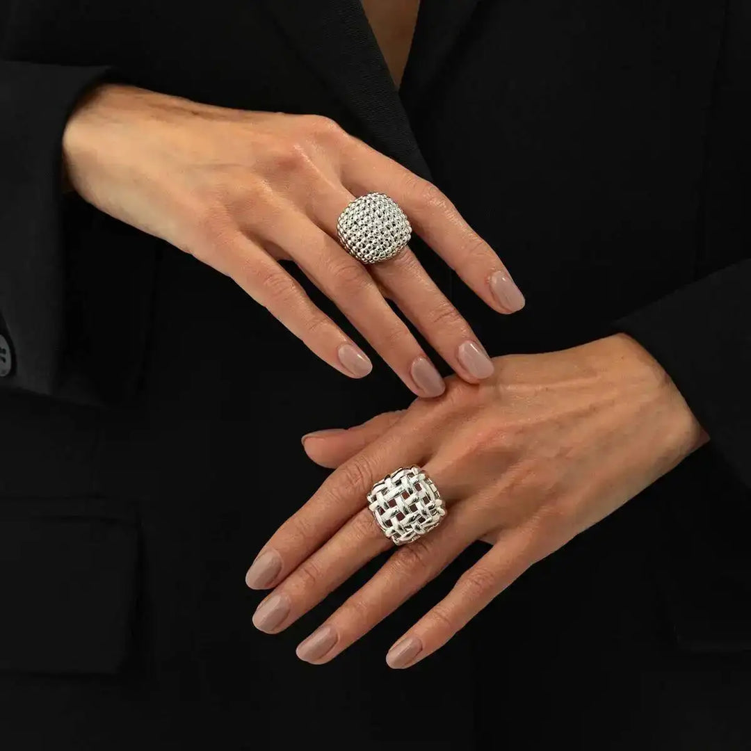 KunJoe 2Pcs/Set Luxury Geometric Adjustable Open Rings for Women Vintage Irregular Square Chunky Knuckle Ring Wedding Jewelry