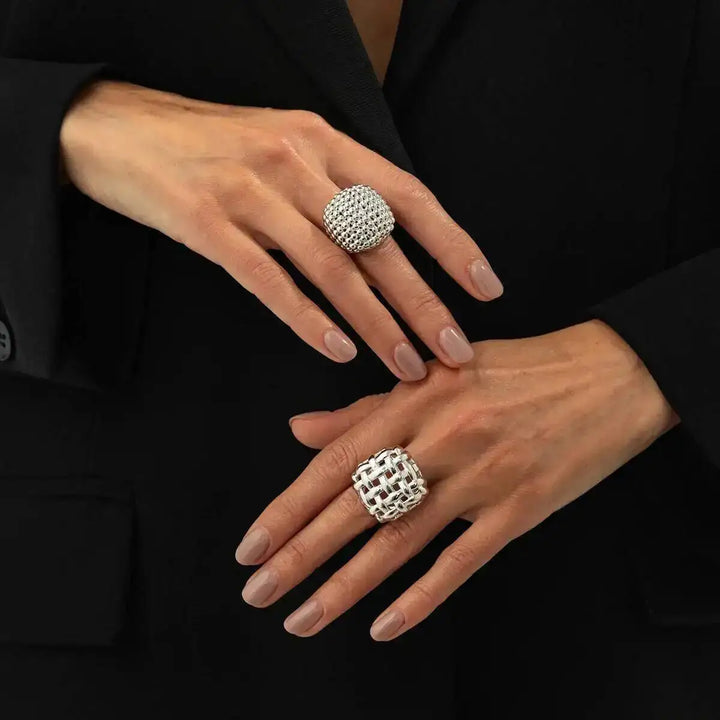 KunJoe 2Pcs/Set Luxury Geometric Adjustable Open Rings for Women Vintage Irregular Square Chunky Knuckle Ring Wedding Jewelry