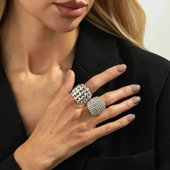 KunJoe 2Pcs/Set Luxury Geometric Adjustable Open Rings for Women Vintage Irregular Square Chunky Knuckle Ring Wedding Jewelry