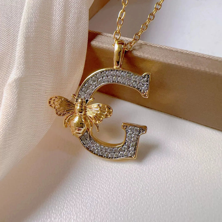 Bee & Initial Pendant Necklace