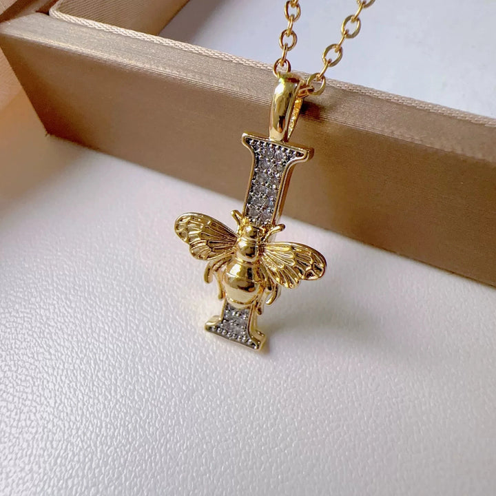 Bee & Initial Pendant Necklace