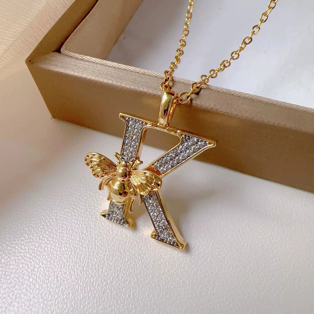 Bee & Initial Pendant Necklace