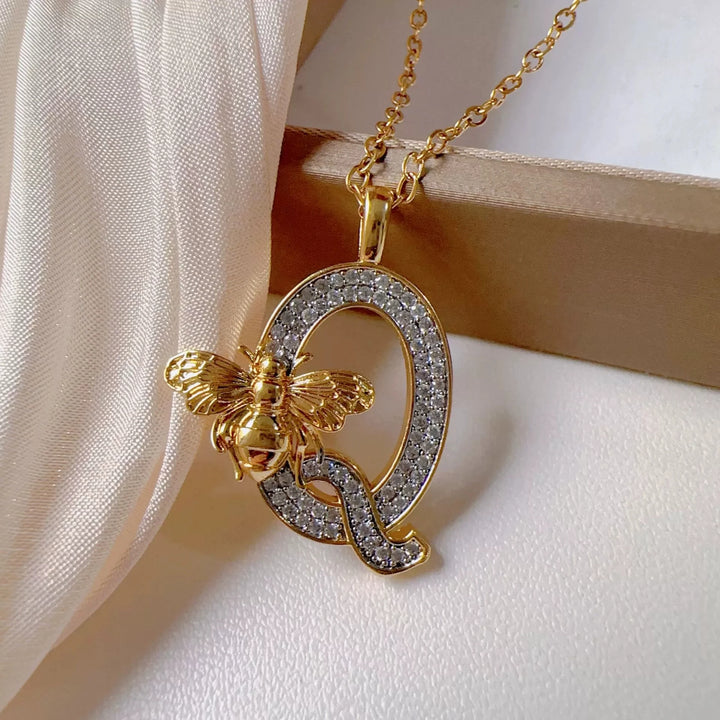 Bee & Initial Pendant Necklace