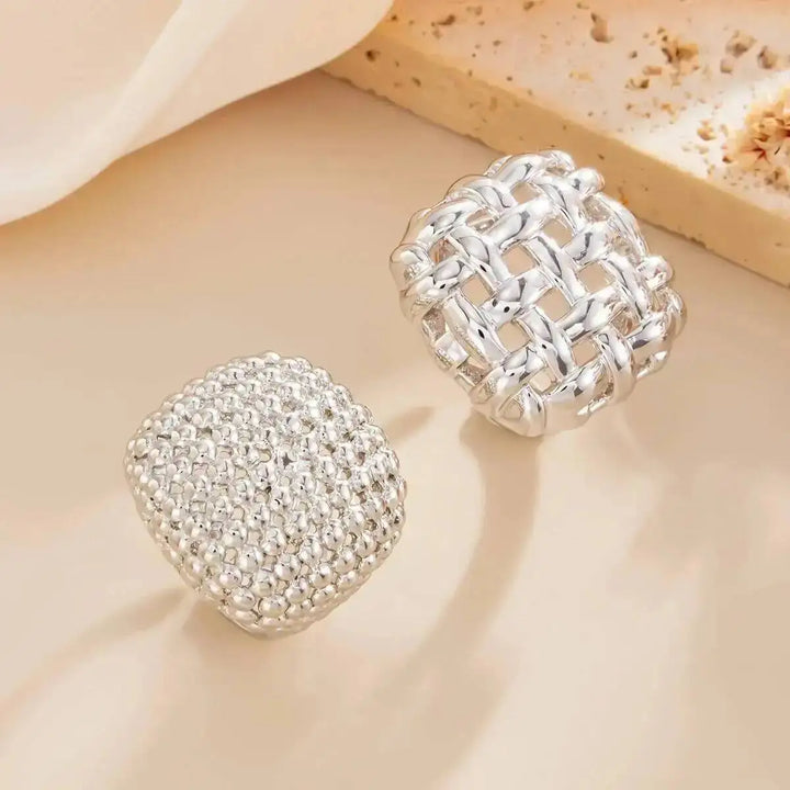 KunJoe 2Pcs/Set Luxury Geometric Adjustable Open Rings for Women Vintage Irregular Square Chunky Knuckle Ring Wedding Jewelry