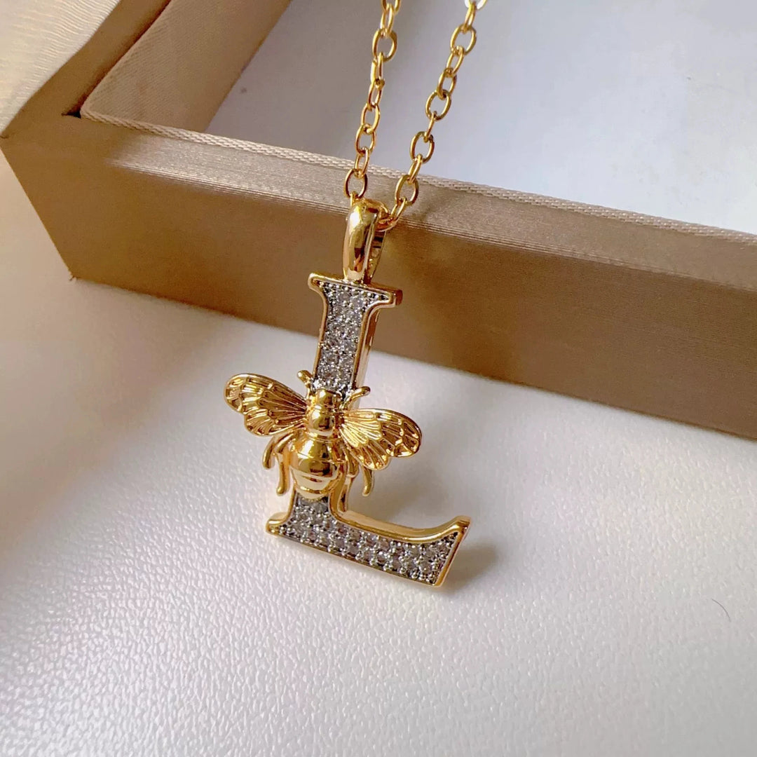 Bee & Initial Pendant Necklace