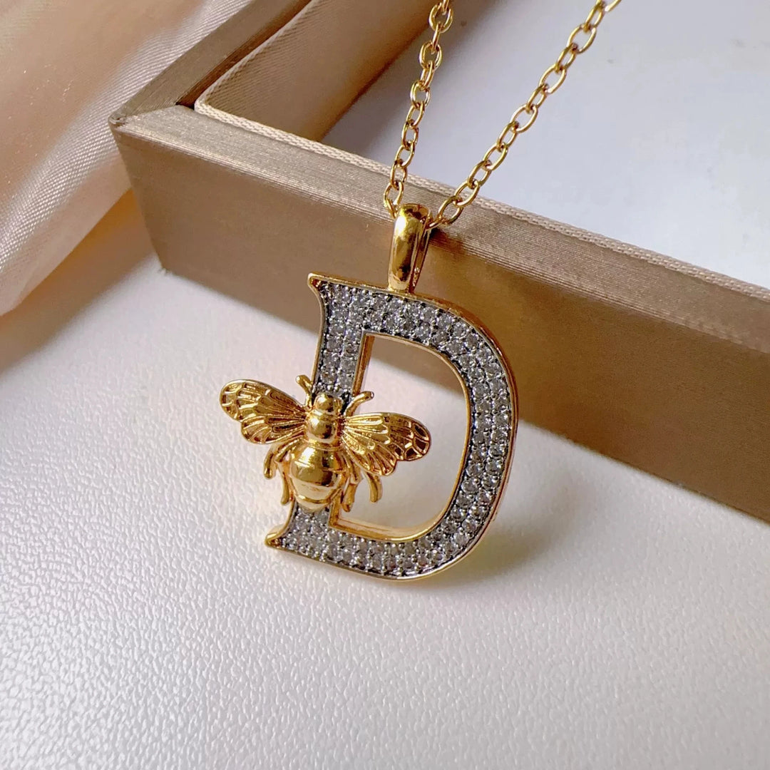 Bee & Initial Pendant Necklace