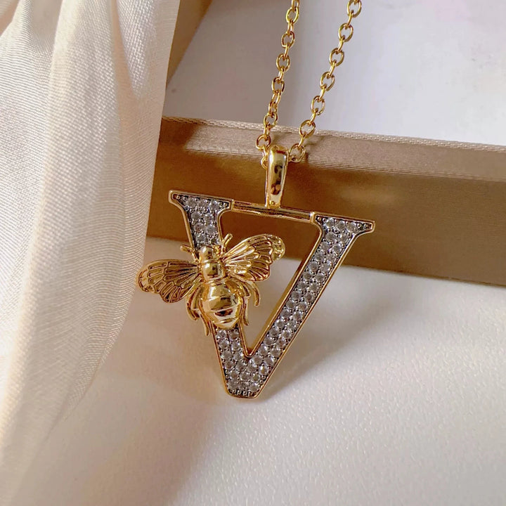 Bee & Initial Pendant Necklace