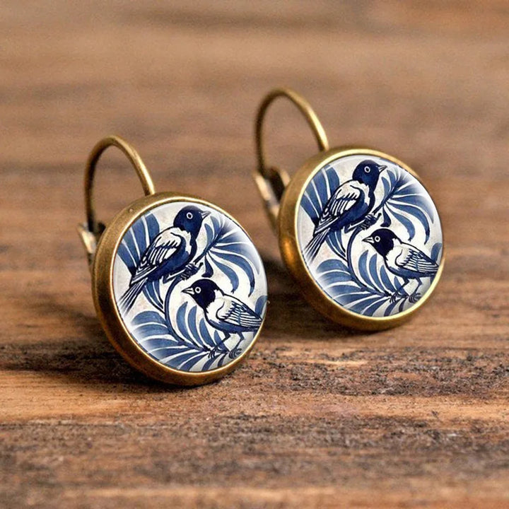 Blue Bird Bronze Earrings