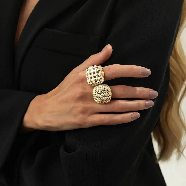 KunJoe 2Pcs/Set Luxury Geometric Adjustable Open Rings for Women Vintage Irregular Square Chunky Knuckle Ring Wedding Jewelry