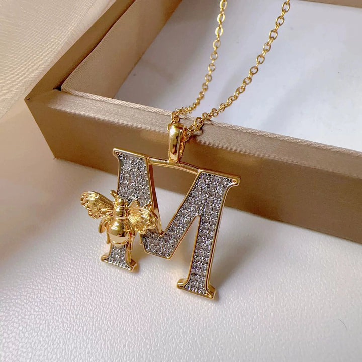 Bee & Initial Pendant Necklace