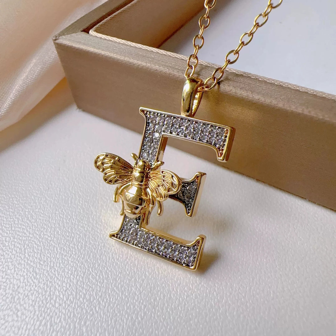 Bee & Initial Pendant Necklace