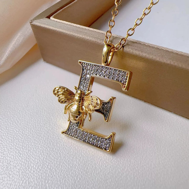 Bee & Initial Pendant Necklace