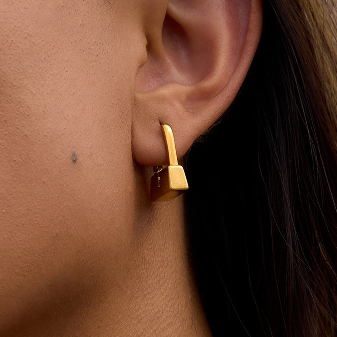Held In Gold Lock Earrings