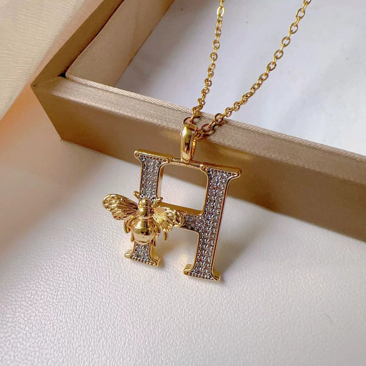 Bee & Initial Pendant Necklace